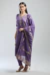 Shop_Samyukta Singhania_Purple Viscose, Jacquard Embroidery V-neck Hand Kurta Set_Online_at_Aza_Fashions