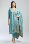 Buy_Samyukta Singhania_Blue Viscose, Jersey Embroidery Round Neck Kurta Set With Dupatta