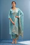 Buy_Samyukta Singhania_Blue Viscose, Jersey Embroidery Round Neck Kurta Set With Dupatta_at_Aza_Fashions