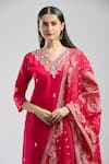 Buy_Samyukta Singhania_Red Viscose, Chanderi, Nylon Embroidery V-neck Hand Kurta Set _Online_at_Aza_Fashions
