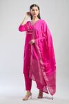 Buy_Samyukta Singhania_Pink Viscose, Chanderi, Jacquard Embroidery Split V-neck Hand Kurta Set_Online_at_Aza_Fashions
