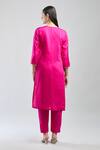 Shop_Samyukta Singhania_Pink Viscose, Chanderi, Jacquard Embroidery Split V-neck Hand Kurta Set_at_Aza_Fashions