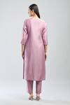 Shop_Samyukta Singhania_Purple Viscose, Chanderi Embroidery V-neck Hand Kurta Set_at_Aza_Fashions