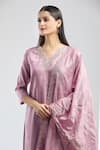 Buy_Samyukta Singhania_Purple Viscose, Chanderi Embroidery V-neck Hand Kurta Set_Online_at_Aza_Fashions