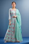 Buy_Samyukta Singhania_Sky Blue Denim Embroidery Round Neck Floral Anarkali Set _at_Aza_Fashions