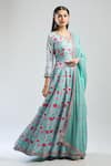 Samyukta Singhania_Sky Blue Denim Embroidery Round Neck Floral Anarkali Set _Online_at_Aza_Fashions