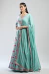 Shop_Samyukta Singhania_Sky Blue Denim Embroidery Round Neck Floral Anarkali Set _Online_at_Aza_Fashions