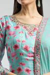 Samyukta Singhania_Sky Blue Denim Embroidery Round Neck Floral Anarkali Set _at_Aza_Fashions