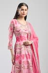 Buy_Samyukta Singhania_Pink Denim Embroidery Round Neck Floral Anarkali With Dupatta _Online_at_Aza_Fashions