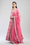 Shop_Samyukta Singhania_Pink Denim Embroidery Round Neck Floral Anarkali With Dupatta _Online_at_Aza_Fashions