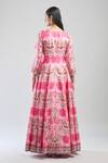 Shop_Samyukta Singhania_Pink Denim Embroidery Round Neck Floral Anarkali With Dupatta _at_Aza_Fashions