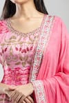 Buy_Samyukta Singhania_Pink Denim Embroidery Round Neck Floral Anarkali With Dupatta 
