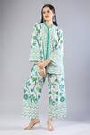 Naintara Bajaj White Mandarin Collar Teal Printed Kurta Set With Pants at Aza Fashions Naintara Bajaj_White Mandarin Collar Teal Printed Kurta Set With Pants _at_Aza_Fashions