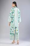 Shop Naintara Bajaj White Mandarin Collar Teal Printed Kurta Set With Pants at Aza Fashions Shop_Naintara Bajaj_White Mandarin Collar Teal Printed Kurta Set With Pants _at_Aza_Fashions