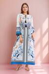 Buy Samyukta Singhania Multi Color Tassels Round Neck Printed Blue Maxi Dress at Aza Fashions Buy_Samyukta Singhania_Multi Color Tassels Round Neck Printed Blue Maxi Dress_at_Aza_Fashions