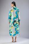 Shop_Samyukta Singhania_Multi Color Collared Green Abstract Print Midi Dress_at_Aza_Fashions