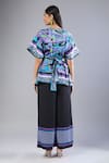 Shop_Samyukta Singhania_Multi Color Round Neck Graphic Print Top And Black Pant Set _at_Aza_Fashions
