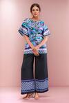 Buy_Samyukta Singhania_Multi Color Round Neck Graphic Print Top And Black Pant Set _at_Aza_Fashions