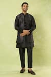 Shop_Arihant Rai Sinha_Black Jacquard, Silk Crest Jaal Woven Bundi Kurta Set _Online_at_Aza_Fashions
