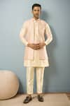 Buy_Arihant Rai Sinha_Cream Jacquard, , Satin Woven Acanthus Blossom Bundi Kurta Set _at_Aza_Fashions