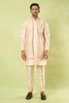 Arihant Rai Sinha_Cream Jacquard, , Satin Woven Acanthus Blossom Bundi Kurta Set _at_Aza_Fashions