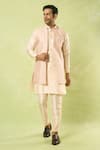Buy_Arihant Rai Sinha_Cream Jacquard, , Satin Woven Acanthus Blossom Bundi Kurta Set 