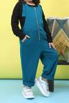 Buy_Petite Pomme_Blue Cotton Aqua Front Zip Jumpsuit Set _Online_at_Aza_Fashions