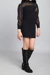 Petite Pomme_Black Viscose Sheer Sleeve Short Dress _Online_at_Aza_Fashions