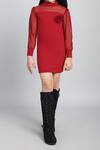 Buy_Petite Pomme_Maroon Cotton Sheer Sleeve Dress _Online_at_Aza_Fashions