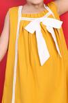 Petite Pomme_Yellow Cotton Bows, Lace Pleated Neckline Dress With Detail _at_Aza_Fashions