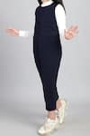 Samyukta Singhania_Blue Cotton Single Button French Terry Jumpsuit _Online_at_Aza_Fashions