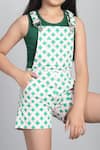 Petite Pomme_Green Cotton, Viscose Printed Dungarees And Sleeveless T-shirt Set _at_Aza_Fashions
