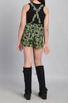 Shop_Samyukta Singhania_Black Cotton, Viscose Bows Printed Lycra Dungarees And T-shirt Set _at_Aza_Fashions