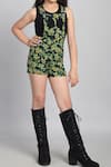 Shop_Samyukta Singhania_Black Cotton, Viscose Bows Printed Lycra Dungarees And T-shirt Set _Online_at_Aza_Fashions