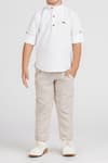 Buy_Petite Pomme_White Cotton, Linen Boys Short Kurta Set With Beige Pants _Online_at_Aza_Fashions