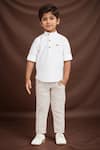 Buy_Petite Pomme_White Cotton, Linen Boys Short Kurta Set With Beige Pants _at_Aza_Fashions