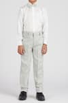 Shop_Arihant Rai Sinha_White Polyester, Cotton Satin Pista Green Solid 5 Pcs Suit Set 