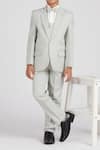 Shop_Arihant Rai Sinha_White Polyester, Cotton Satin Pista Green Solid 5 Pcs Suit Set _Online