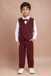Buy_Arihant Rai Sinha_White Cotton Satin, Polyester Maroon Kids Suit Set With Printed Shirt _at_Aza_Fashions