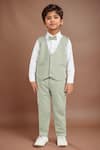 Buy_Petite Pomme_White Cotton Satin, Polyester Olive Green Kids Suit Set _at_Aza_Fashions