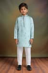 Buy_Petite Pomme_Teal Silk, Cotton Sequins Blue Sequence Embroidered Kurta Set _at_Aza_Fashions