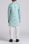 Shop_Petite Pomme_Teal Silk, Cotton Sequins Blue Sequence Embroidered Kurta Set _at_Aza_Fashions