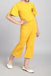 Petite Pomme_Yellow Cotton Fabric Flowers Flared Sleeve Jumpsuit _Online_at_Aza_Fashions