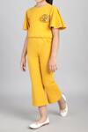 Buy_Petite Pomme_Yellow Cotton Fabric Flowers Flared Sleeve Jumpsuit _Online_at_Aza_Fashions