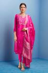 Buy_Samyukta Singhania_Pink Viscose, Chanderi, Jacquard Embroidery Split V-neck Hand Kurta Set_at_Aza_Fashions
