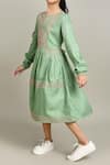 Shop_Samyukta Singhania_Green Girls Fit And Flare Dress For Girls _Online_at_Aza_Fashions