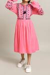 Petite Pomme_Pink Cotton Embroidery Fit And Flare Dress With_Online_at_Aza_Fashions
