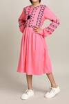 Petite Pomme_Pink Cotton Embroidery Fit And Flare Dress With_at_Aza_Fashions