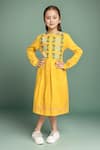 Buy_Samyukta Singhania_Yellow Embroidered Cotton Fit And Flare Dress For Girls _at_Aza_Fashions