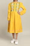 Buy_Samyukta Singhania_Yellow Embroidered Cotton Fit And Flare Dress For Girls _Online_at_Aza_Fashions